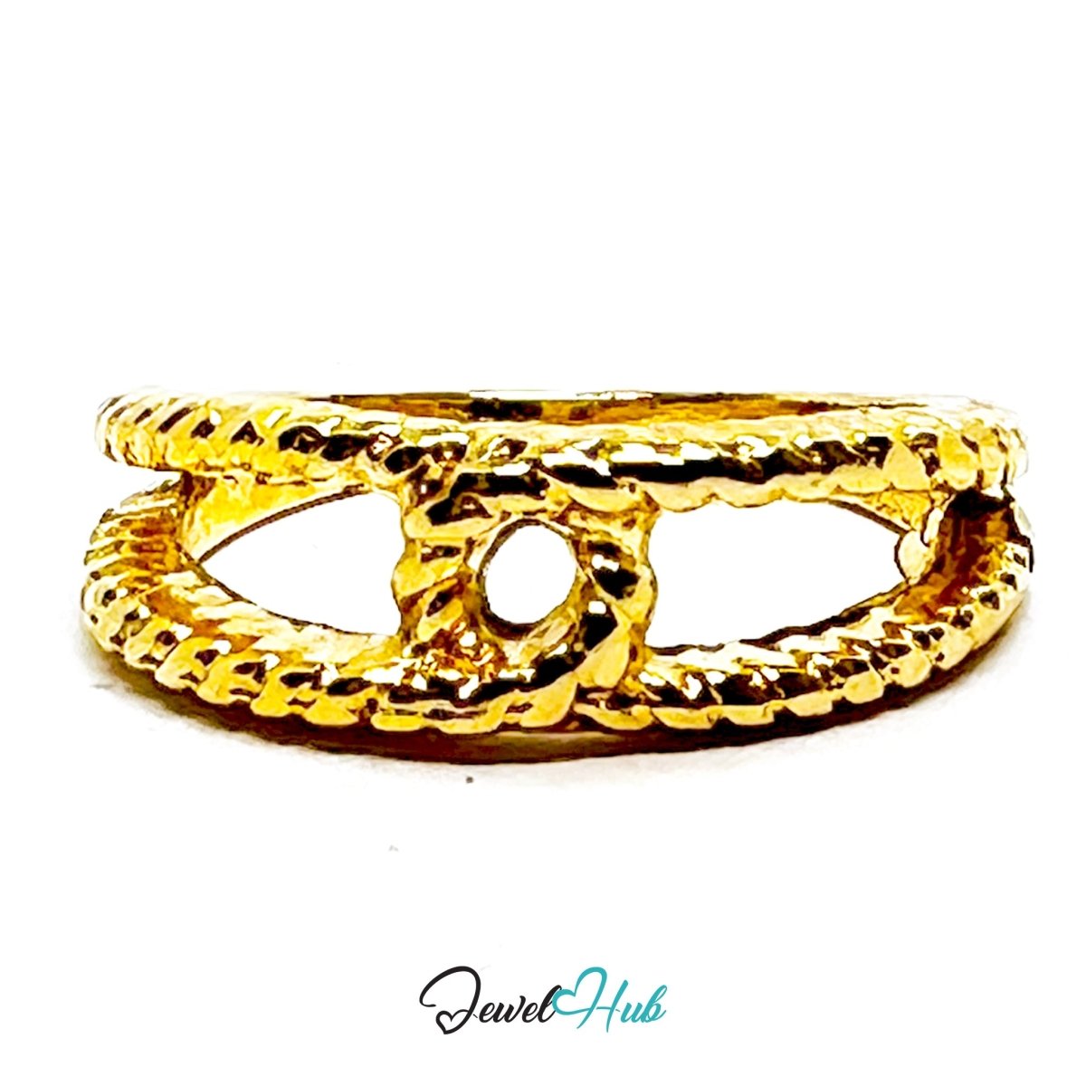 Zinc Alloy Ring Gold Twin Loop Rope Texture - UK L / US 6 Gold Plated - JewelHub.co.uk