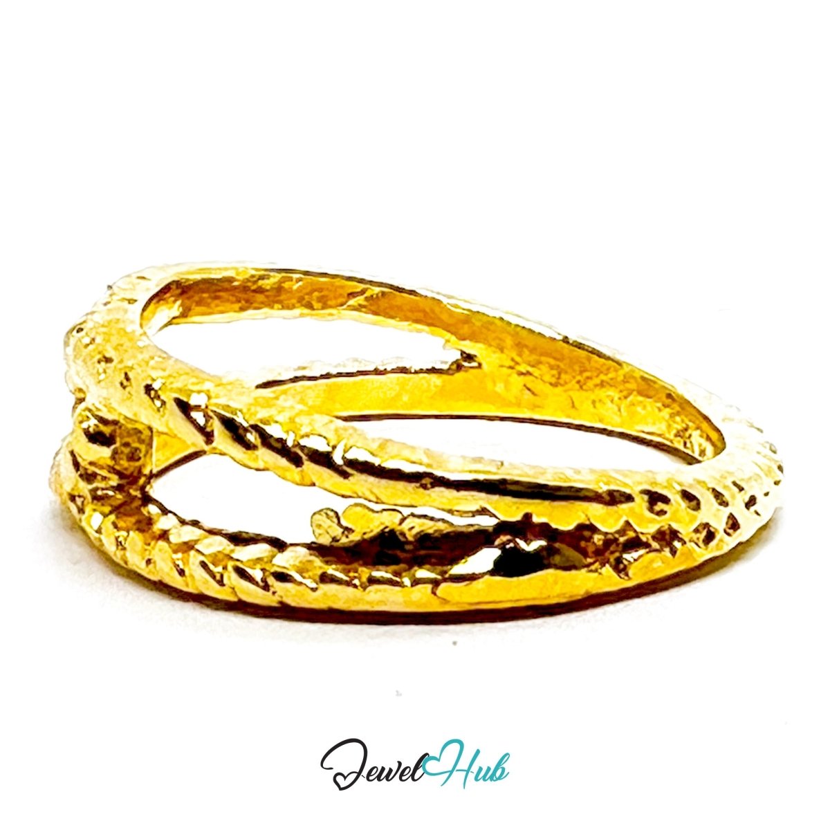 Zinc Alloy Ring Gold Twin Loop Rope Texture - UK L / US 6 Gold Plated - JewelHub.co.uk