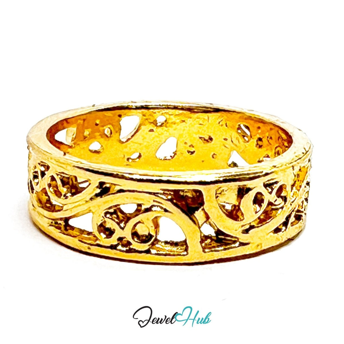 Zinc Alloy Ring Gold Victorian Filigree Scroll - UK M / US 6.5 - JewelHub.co.uk