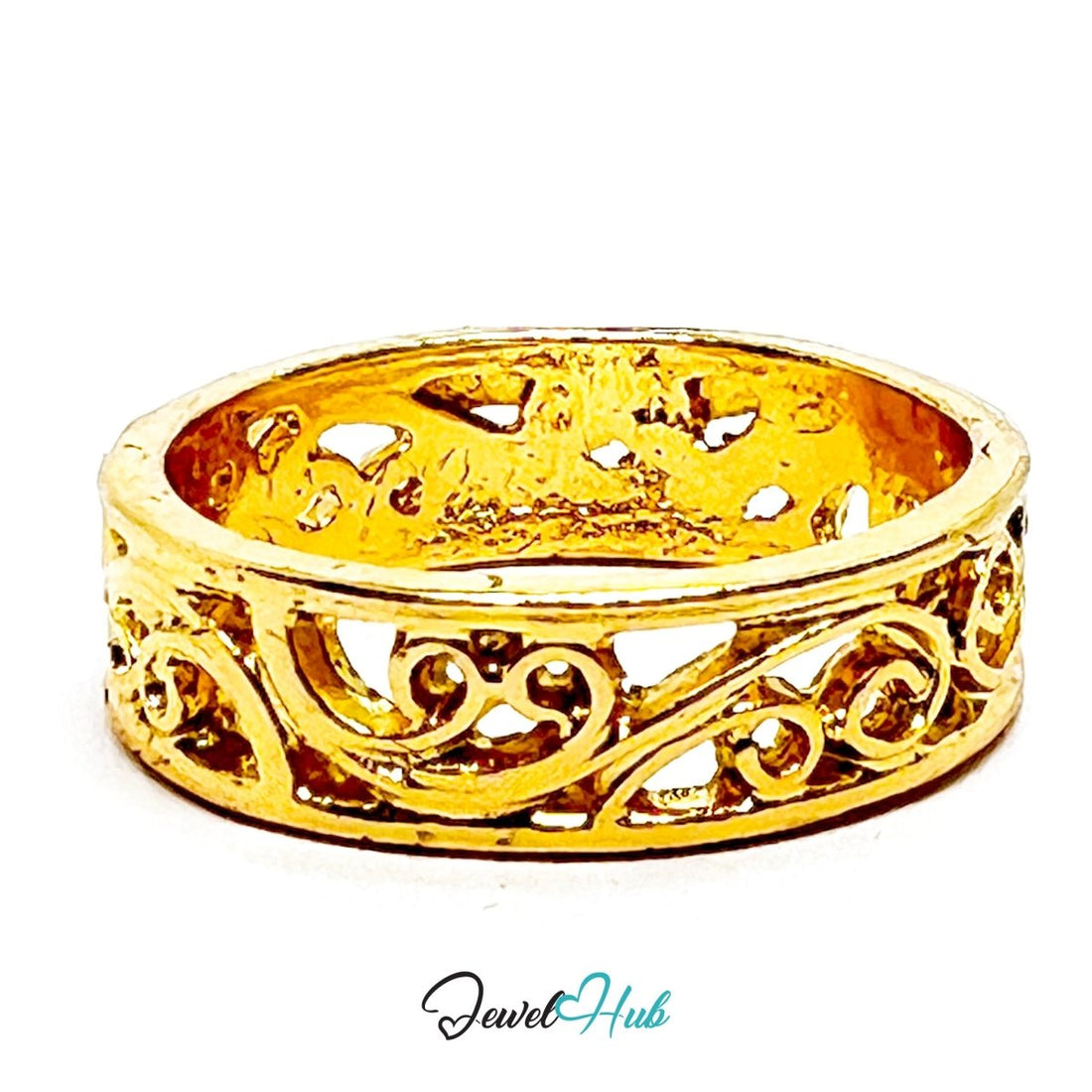 Zinc Alloy Ring Gold Victorian Filigree Scroll - UK M / US 6.5 - JewelHub.co.uk