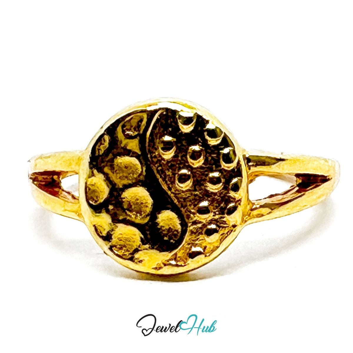 Zinc Alloy Ring Gold Yin Yang Textured Signet - UK M / US 6.5 Gold Plated - JewelHub.co.uk