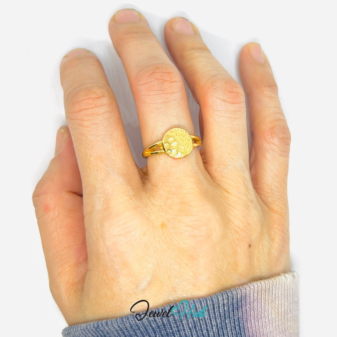 Zinc Alloy Ring Gold Yin Yang Textured Signet - UK M / US 6.5 Gold Plated - JewelHub.co.uk