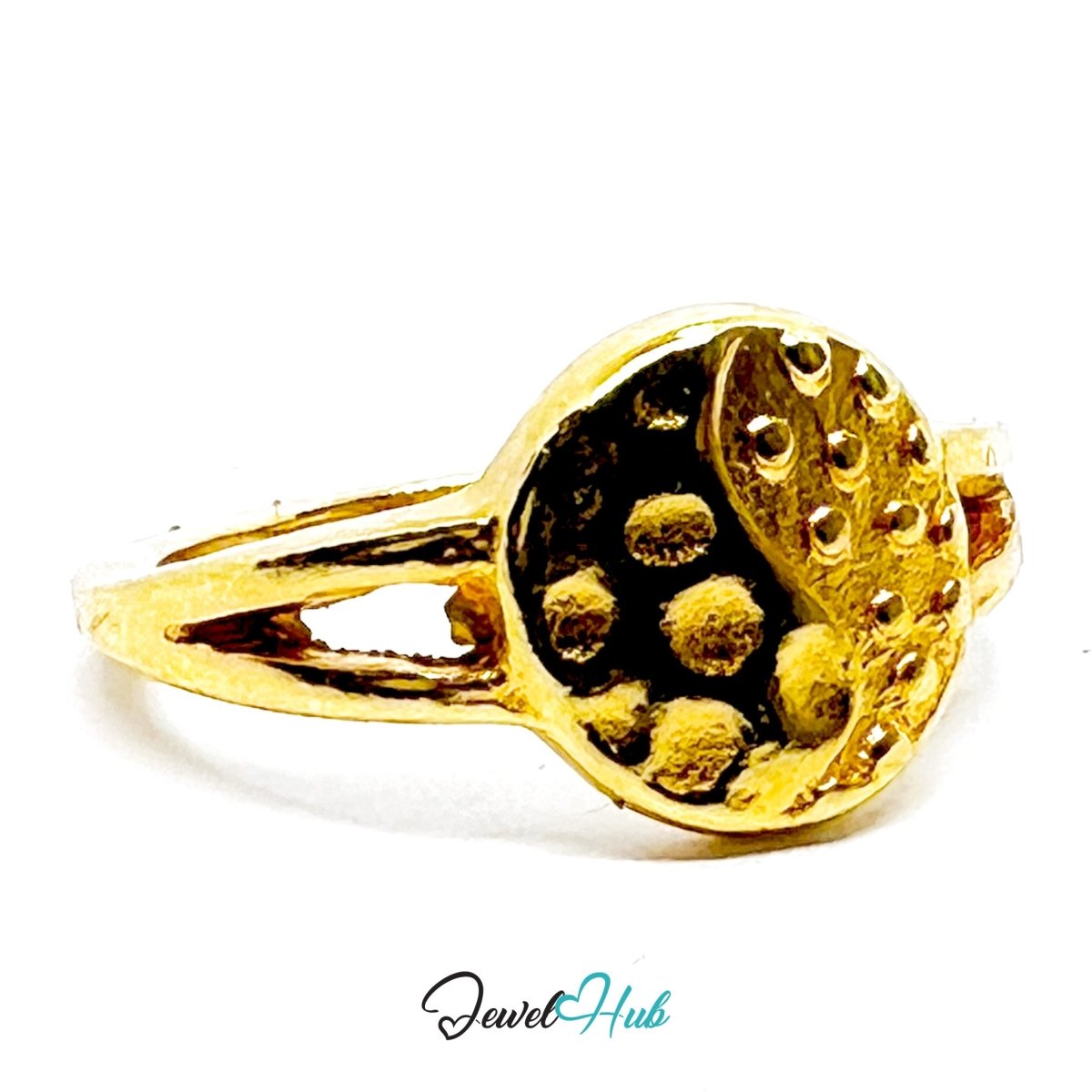 Zinc Alloy Ring Gold Yin Yang Textured Signet - UK M / US 6.5 Gold Plated - JewelHub.co.uk