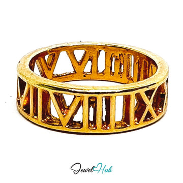 Zinc Alloy Ring Roman Numeral Cutout - UK M / US 6.5 Gold Plated - JewelHub.co.uk