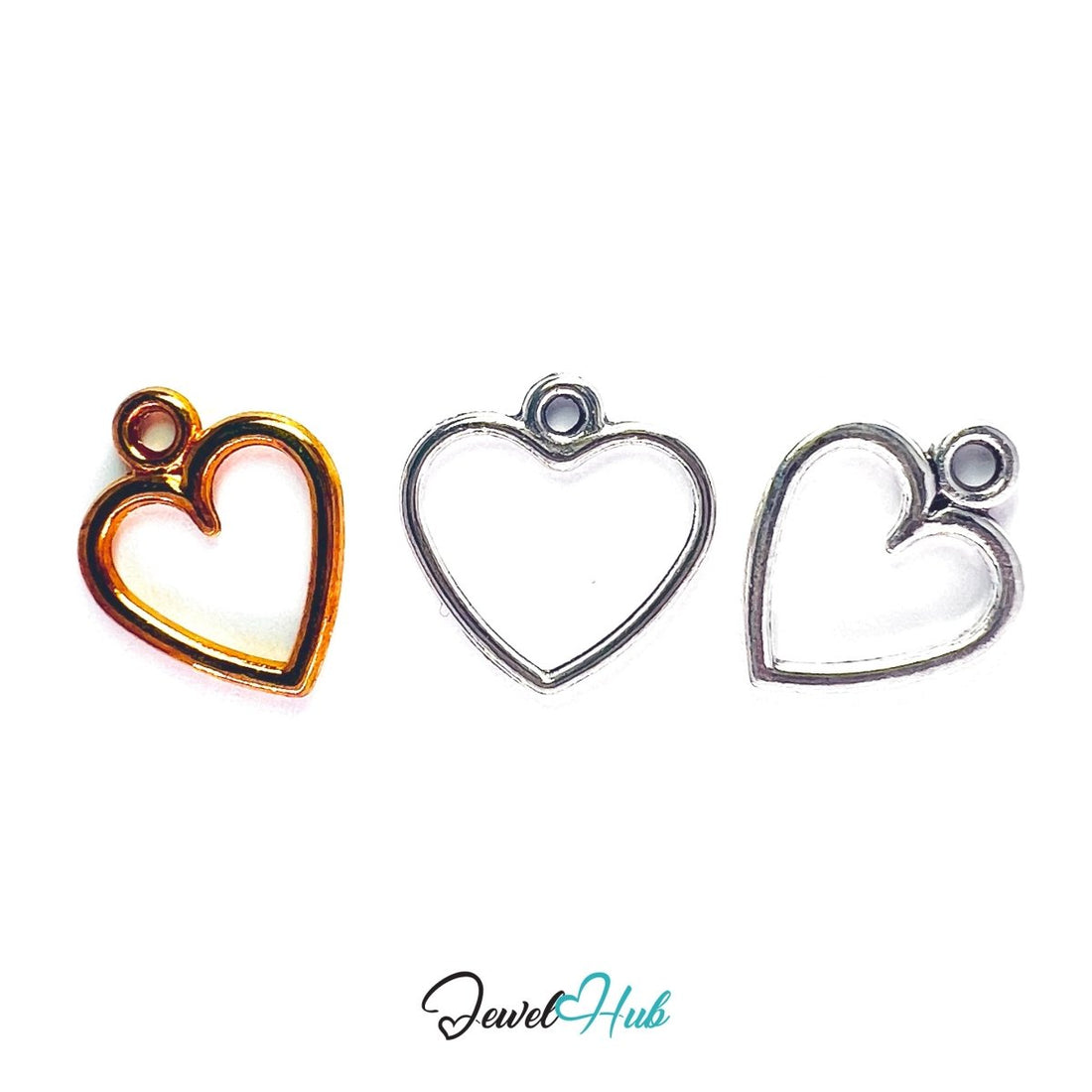 Zinc Alloy Rose Gold & Silver Hollow Heart Charm (Set of 3) - JewelHub.co.uk
