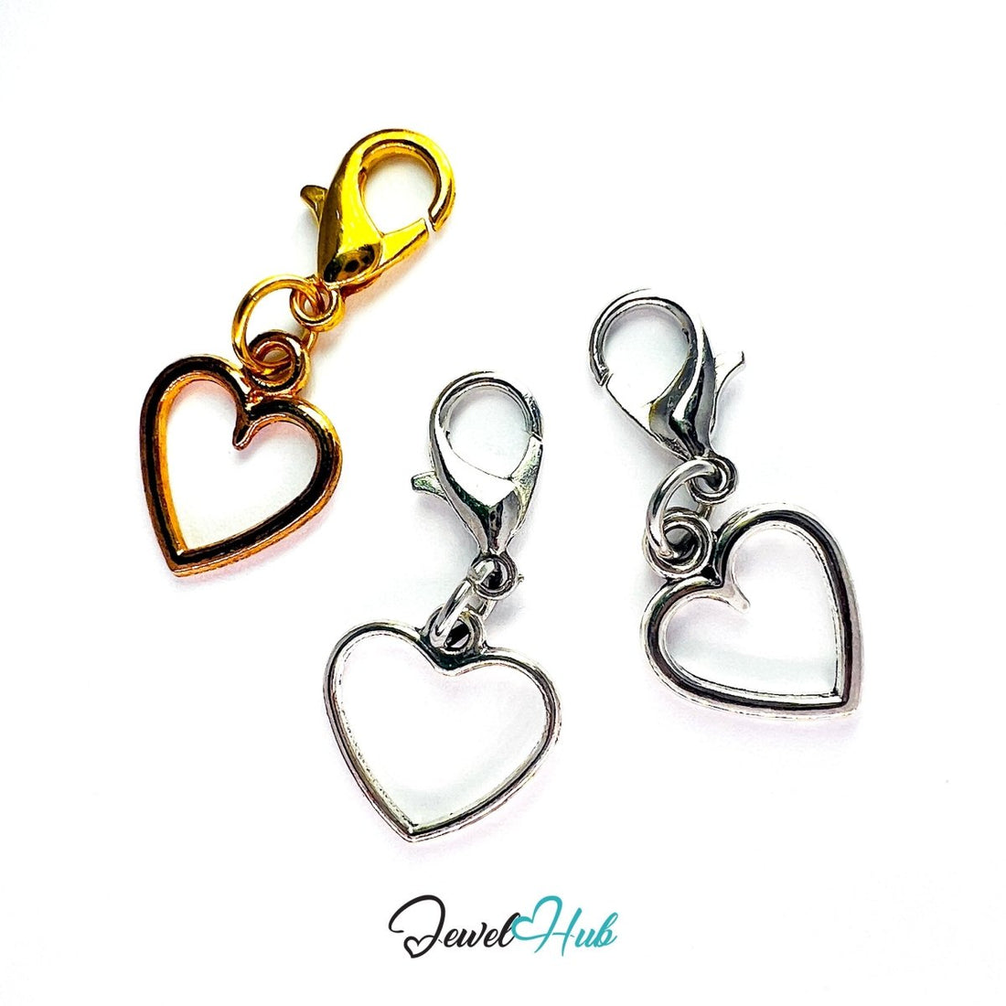 Zinc Alloy Rose Gold & Silver Hollow Heart Charm (Set of 3) - JewelHub.co.uk