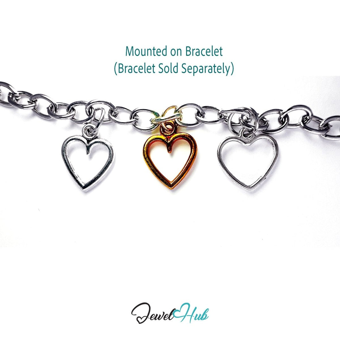 Zinc Alloy Rose Gold & Silver Hollow Heart Charm (Set of 3) - JewelHub.co.uk