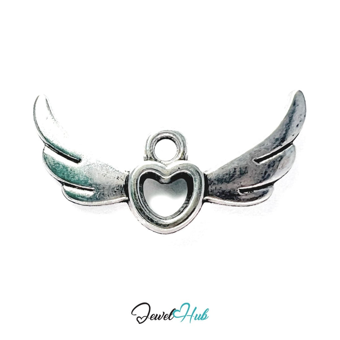 Zinc Alloy Silver Flying Wings Heart Charm - JewelHub.co.uk