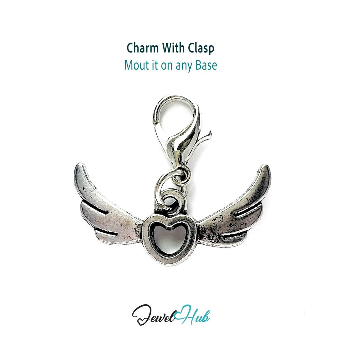 Zinc Alloy Silver Flying Wings Heart Charm - JewelHub.co.uk