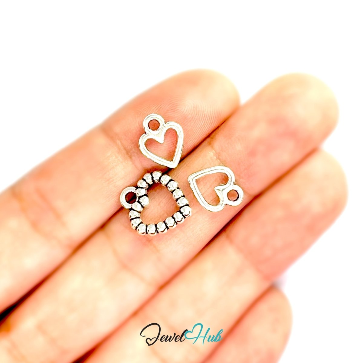 Zinc Alloy Silver Mixed Hollow Heart Charm Set (Set of 3) - JewelHub.co.uk