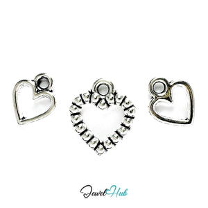 Zinc Alloy Silver Mixed Hollow Heart Charm Set (Set of 3) - JewelHub.co.uk