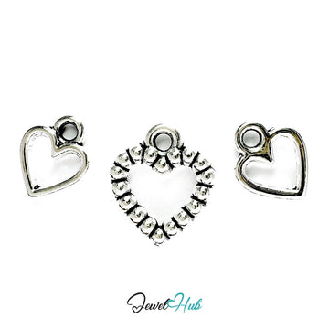 Zinc Alloy Silver Mixed Hollow Heart Charm Set (Set of 3) - JewelHub.co.uk