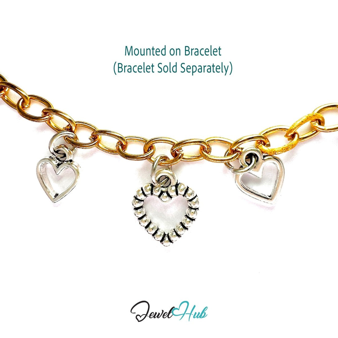 Zinc Alloy Silver Mixed Hollow Heart Charm Set (Set of 3) - JewelHub.co.uk