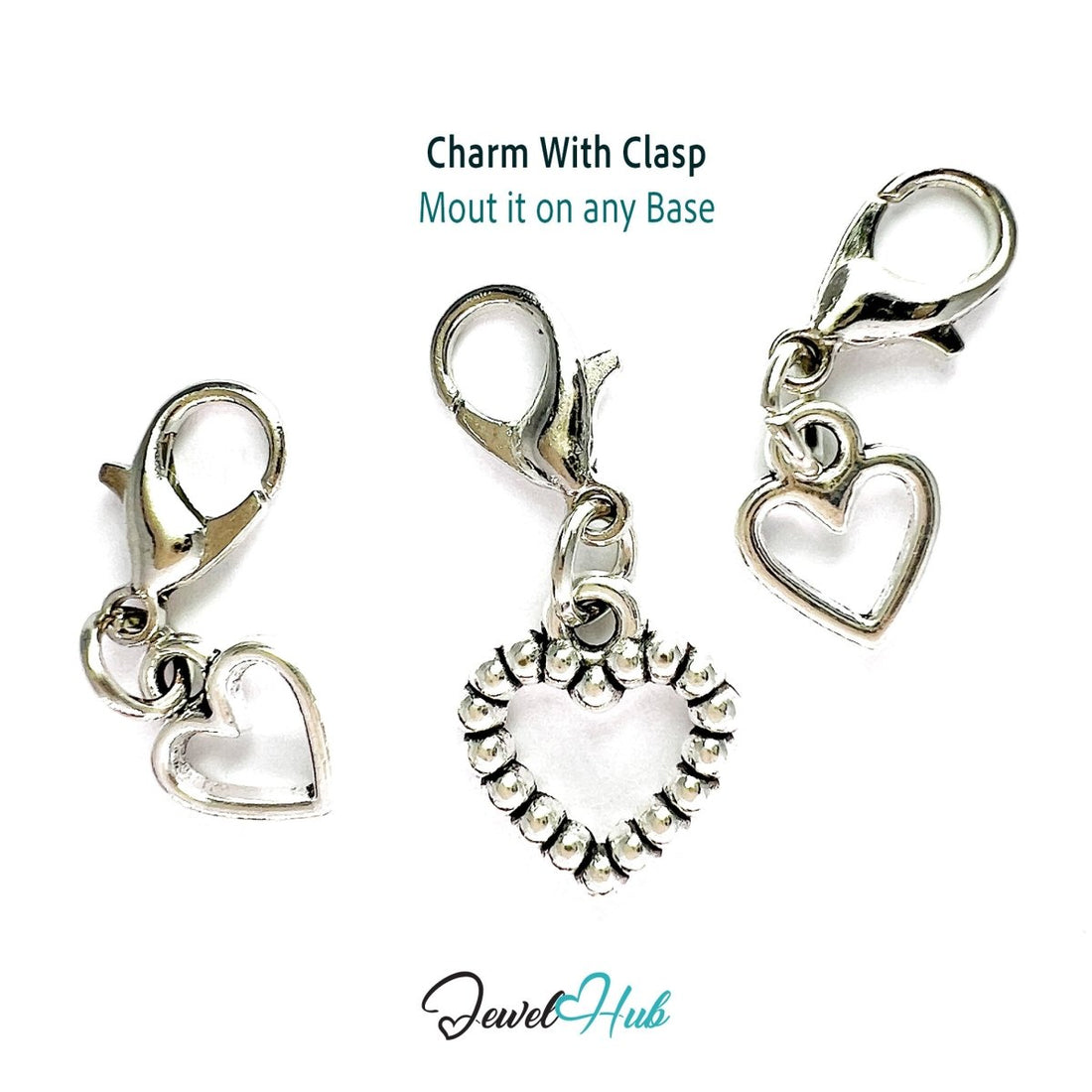 Zinc Alloy Silver Mixed Hollow Heart Charm Set (Set of 3) - JewelHub.co.uk