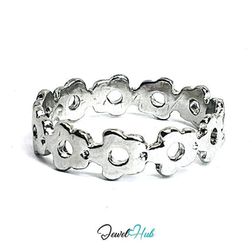 Zinc Alloy Silver‑Plated Daisy Chain Band Ring - JewelHub.co.uk