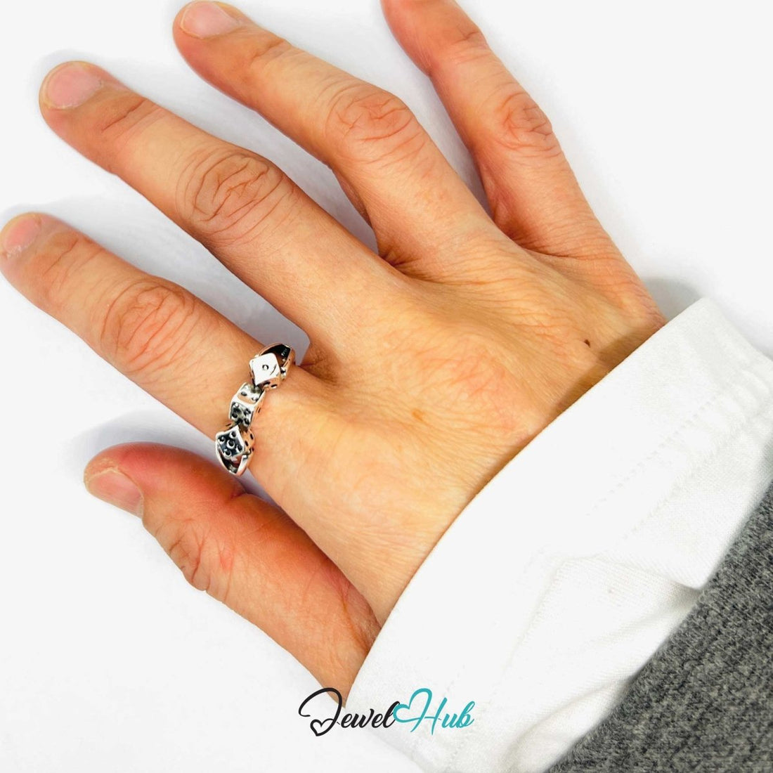 Zinc Alloy Silver‑Plated Dice Punk Ring – Symbolic Risk & Rebellion - JewelHub.co.uk