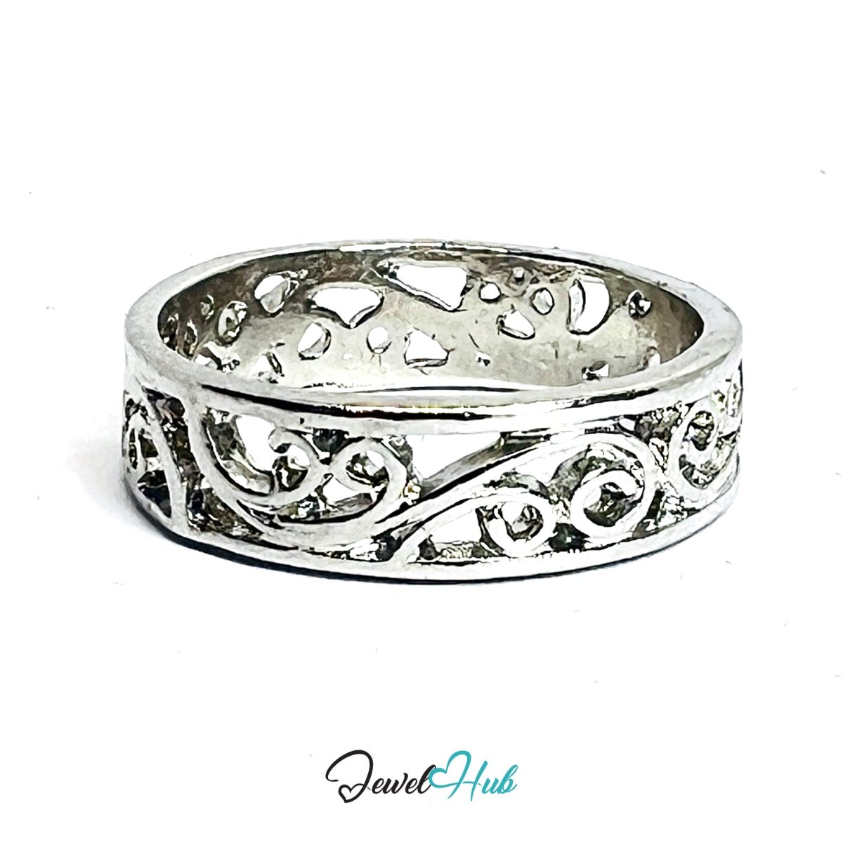 Zinc Alloy Silver‑Plated Filigree Vine Band Ring - JewelHub.co.uk