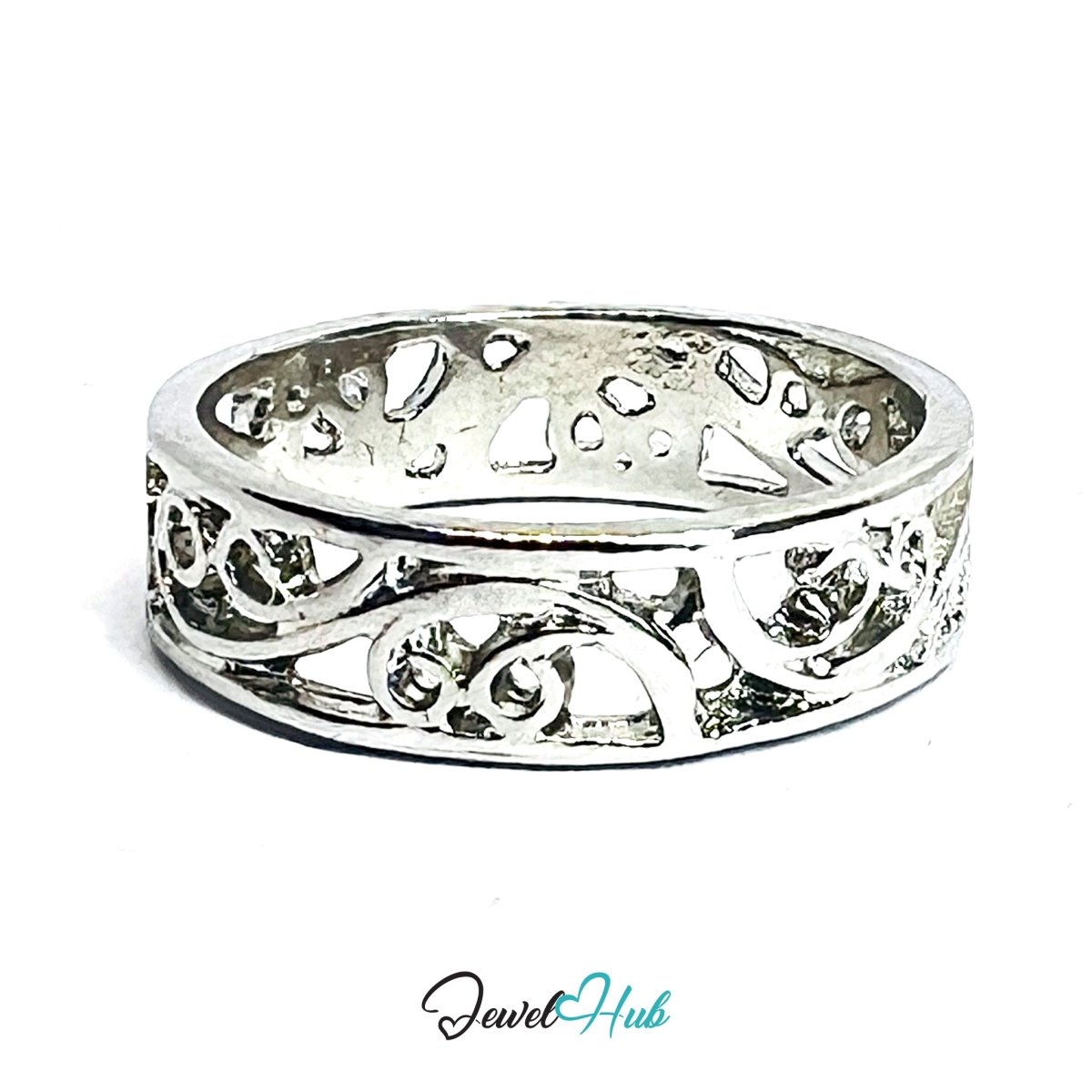 Zinc Alloy Silver‑Plated Filigree Vine Band Ring - JewelHub.co.uk
