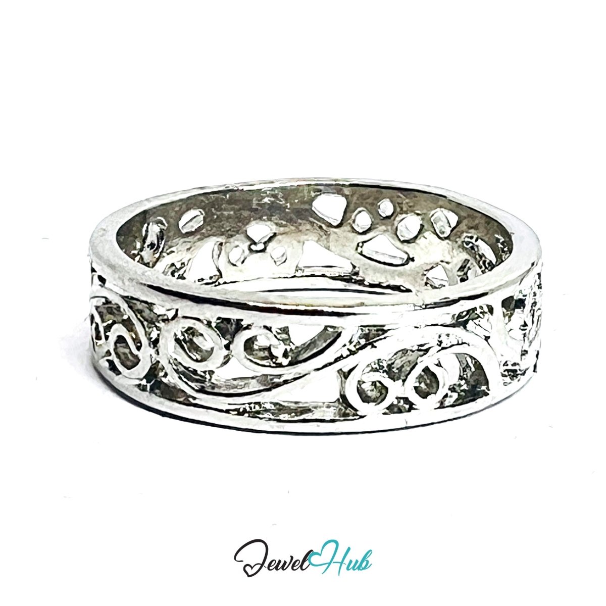 Zinc Alloy Silver‑Plated Filigree Vine Band Ring - JewelHub.co.uk