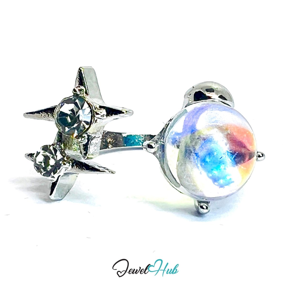 Zinc Alloy Silver‑Plated Galaxy Resin & Star Crystal Ring - JewelHub.co.uk