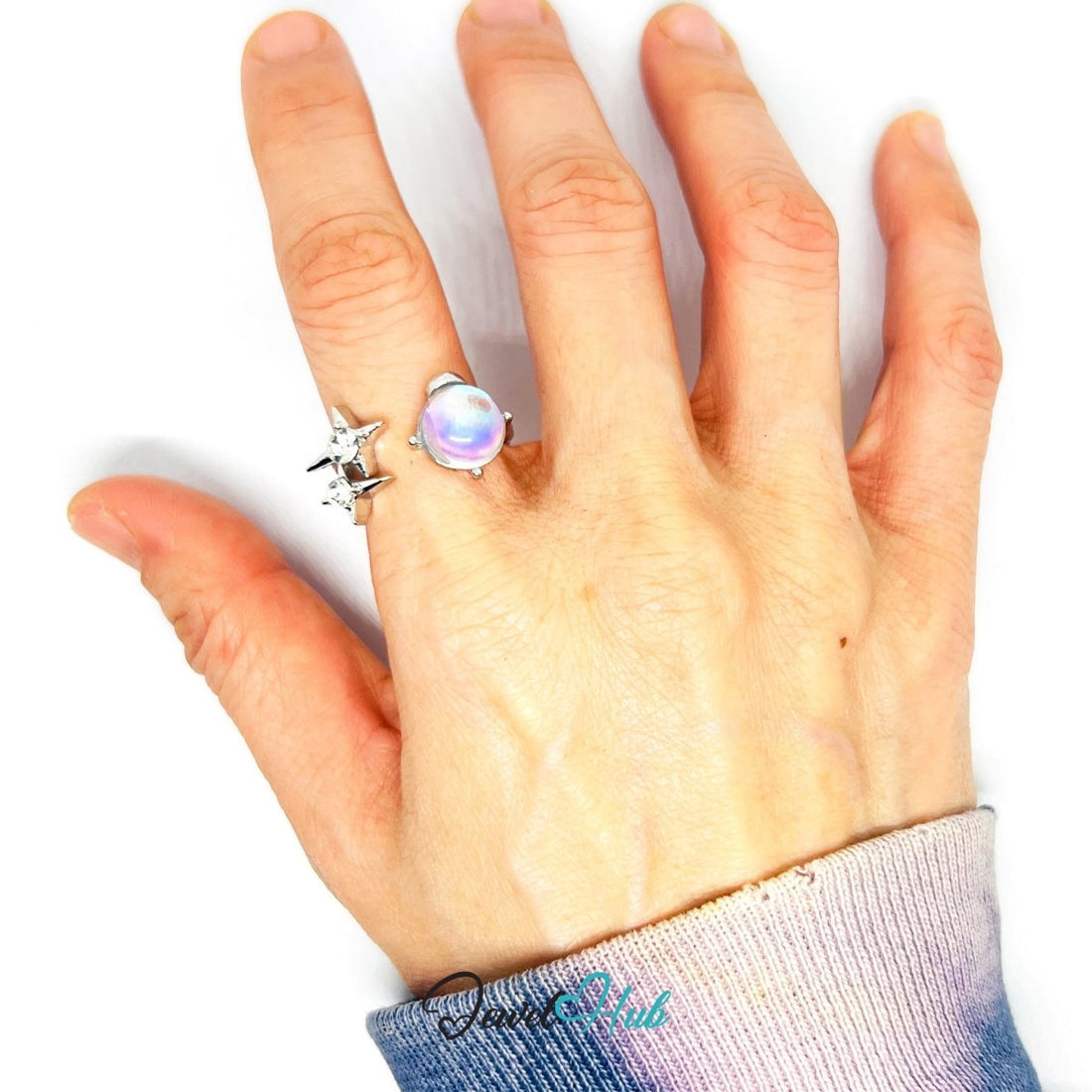 Zinc Alloy Silver‑Plated Galaxy Resin & Star Crystal Ring - JewelHub.co.uk