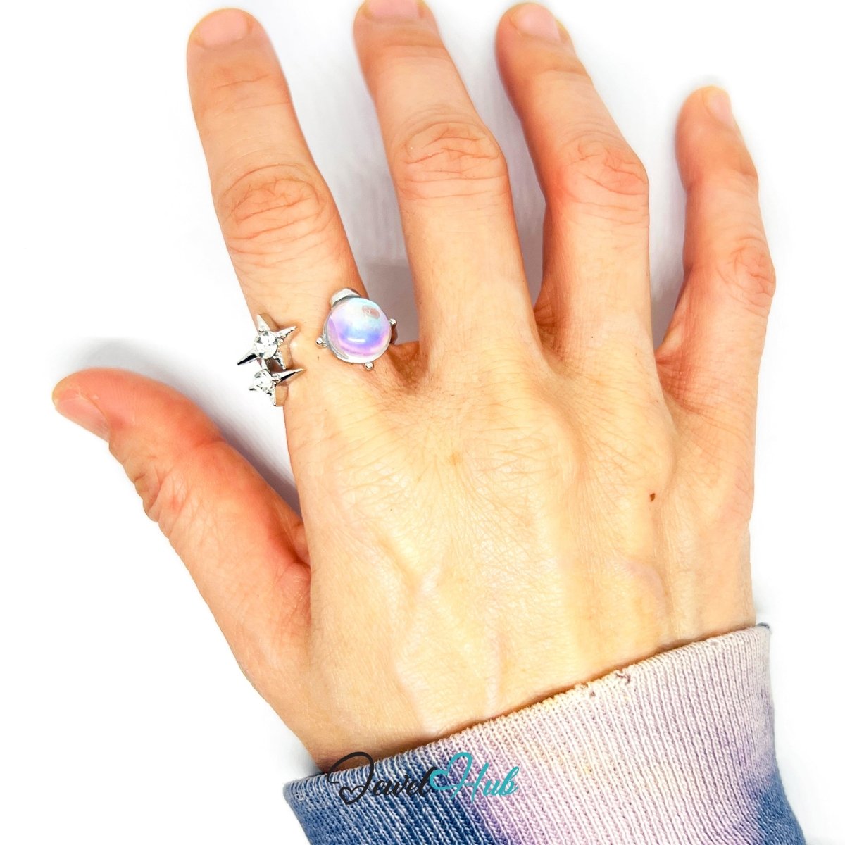 Zinc Alloy Silver‑Plated Galaxy Resin & Star Crystal Ring - JewelHub.co.uk