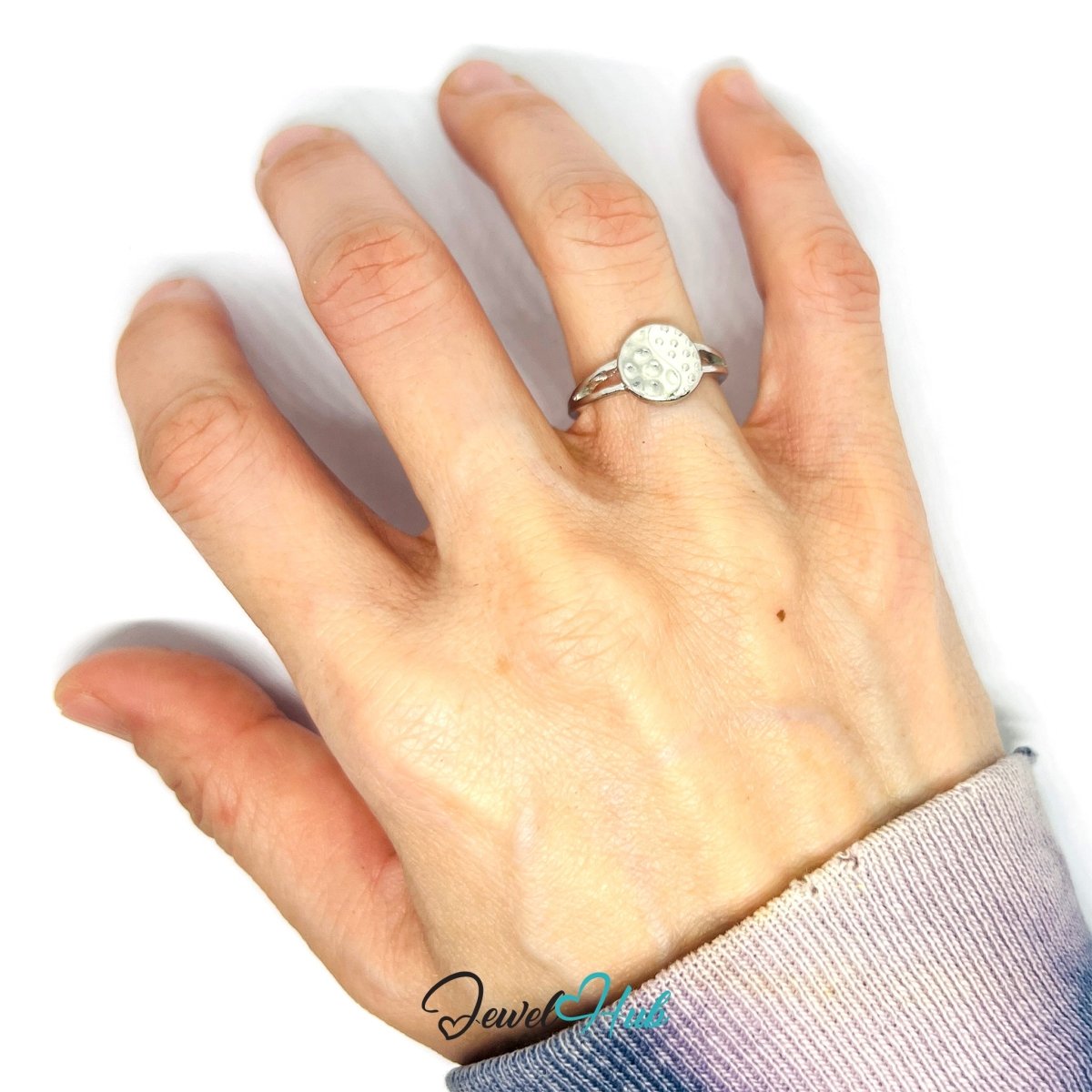 Zinc Alloy Silver‑Plated Moon Phase Band Ring - JewelHub.co.uk