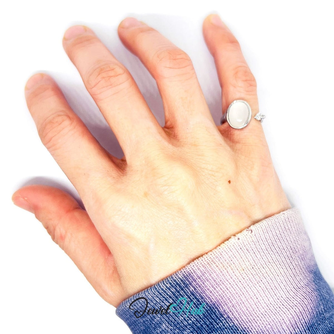 Zinc Alloy Silver‑Plated Moonstone‑Effect Resin Gem Ring – JKL - JewelHub.co.uk