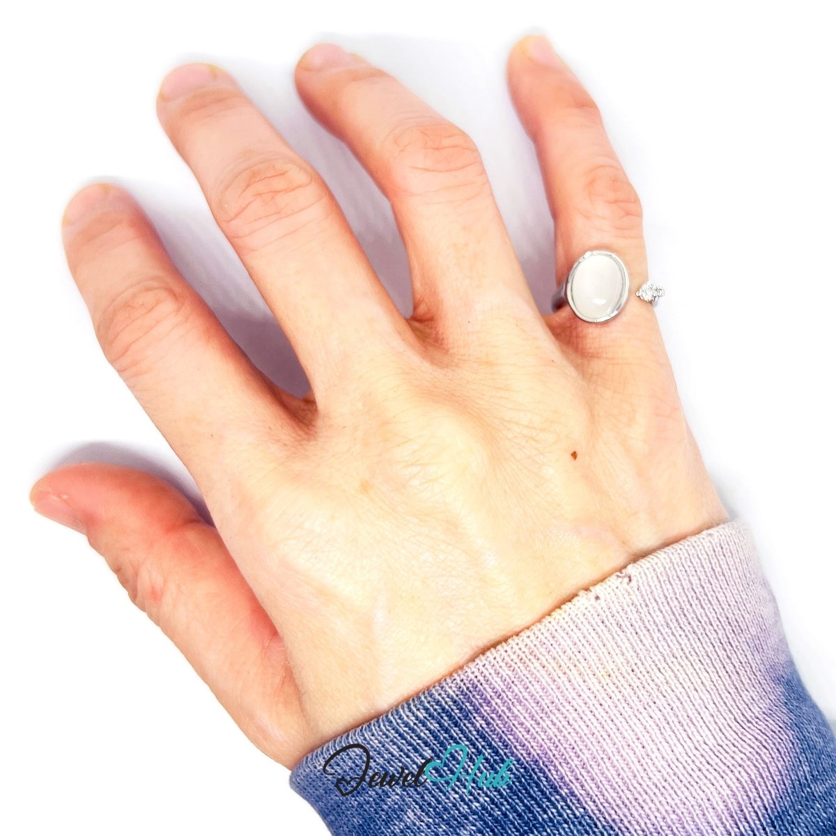 Zinc Alloy Silver‑Plated Moonstone‑Effect Resin Gem Ring – JKL - JewelHub.co.uk