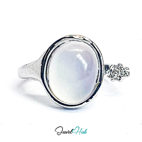 Zinc Alloy Silver‑Plated Moonstone‑Effect Resin Gem Ring – JKL - JewelHub.co.uk