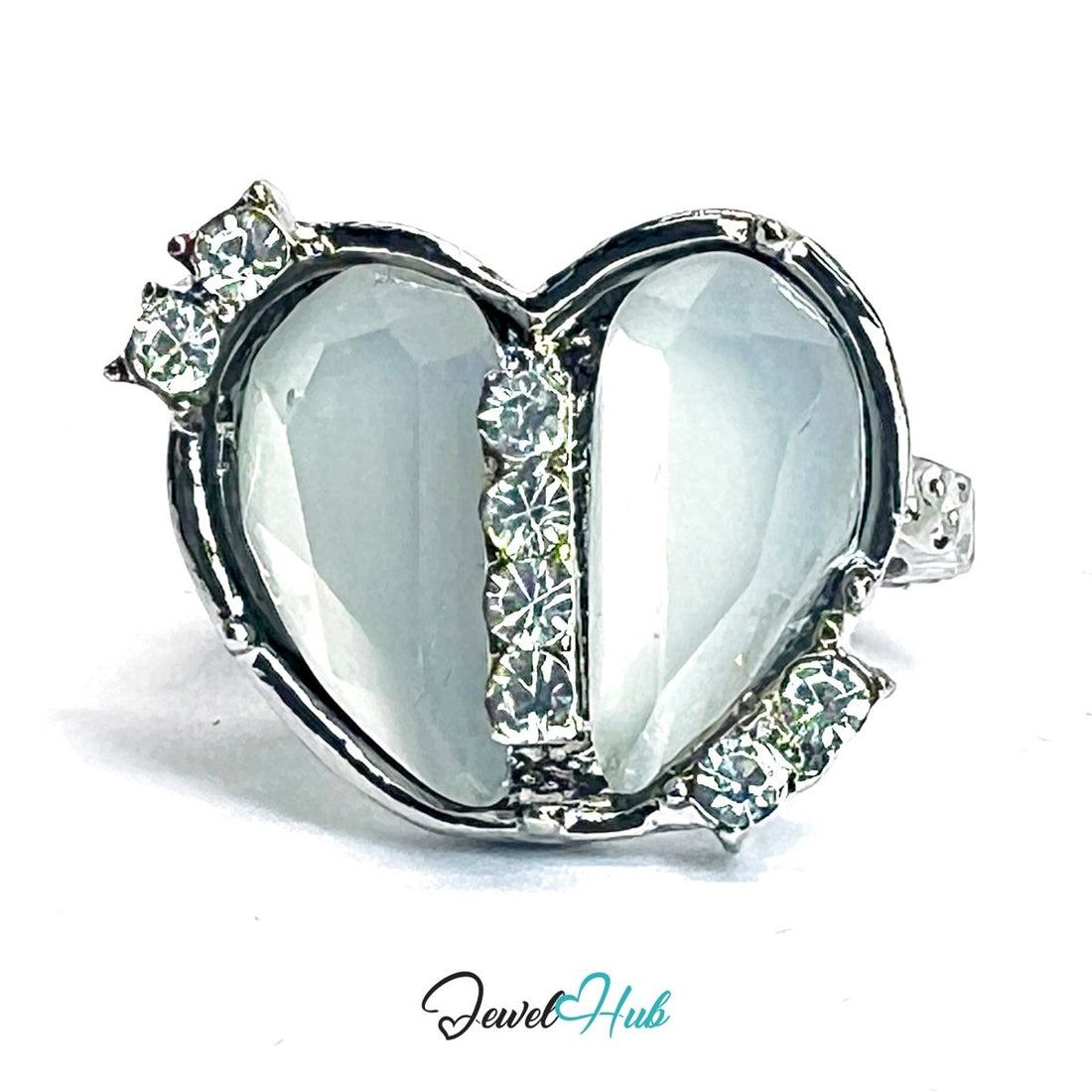 Zinc Alloy Silver‑Plated Pearl‑Effect Heart Zirconia Ring - JewelHub.co.uk