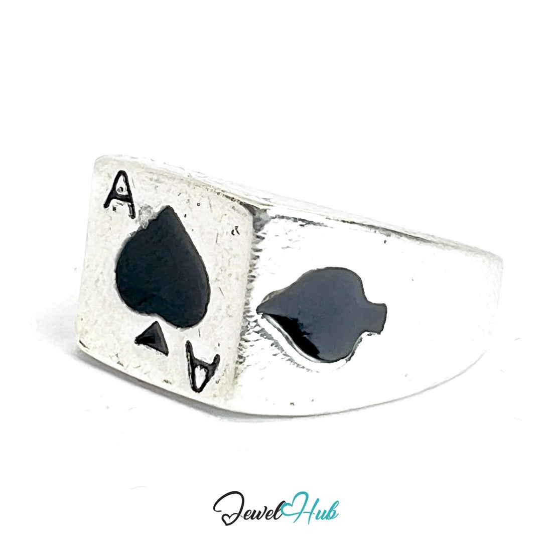 Zinc Alloy Silver‑Plated Punk Ring – Ace of Spades Compact Signet - JewelHub.co.uk