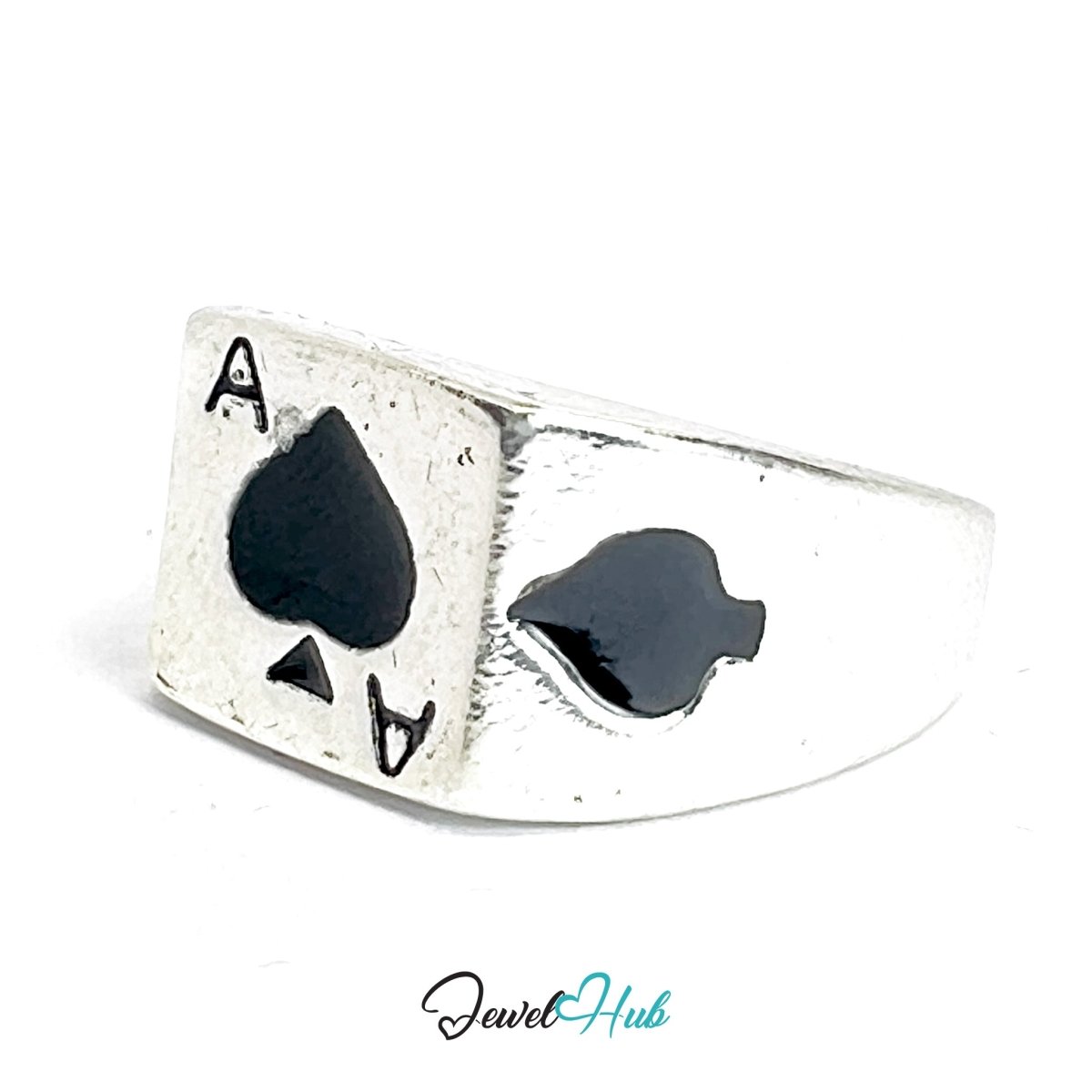 Zinc Alloy Silver‑Plated Punk Ring – Ace of Spades Compact Signet - JewelHub.co.uk