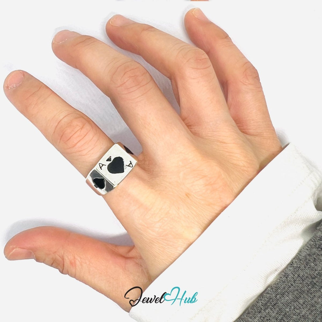 Zinc Alloy Silver‑Plated Punk Ring – Ace of Spades Compact Signet - JewelHub.co.uk
