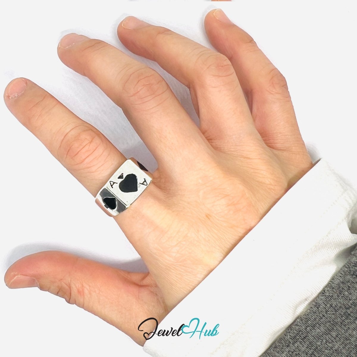 Zinc Alloy Silver‑Plated Punk Ring – Ace of Spades Compact Signet - JewelHub.co.uk