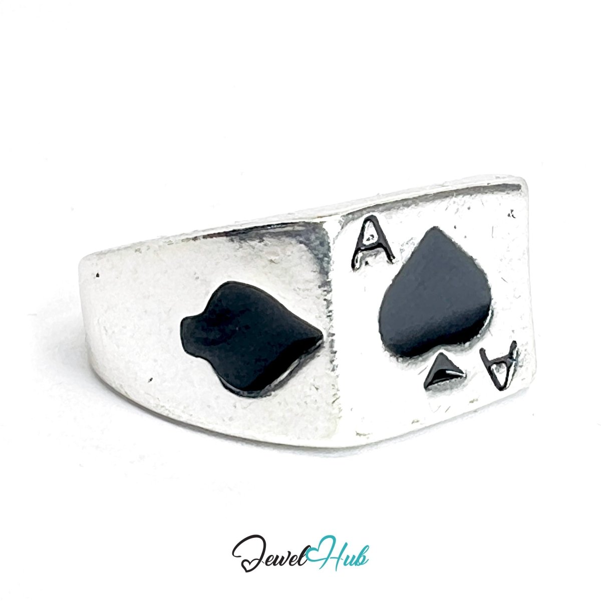 Zinc Alloy Silver‑Plated Punk Ring – Ace of Spades Compact Signet - JewelHub.co.uk