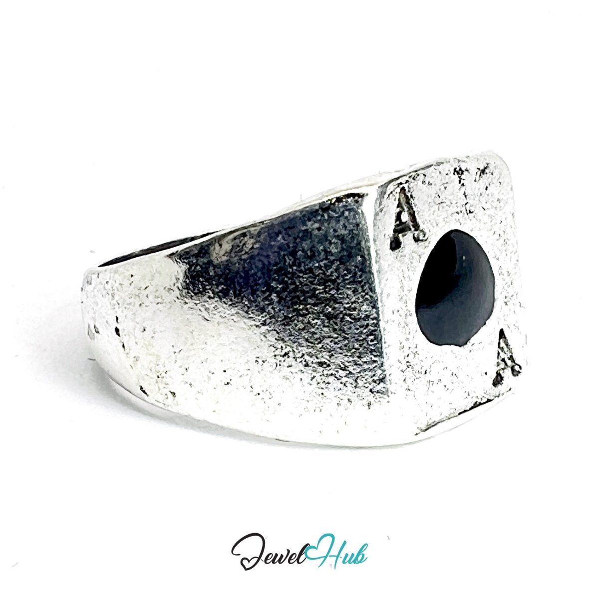 Zinc Alloy Silver‑Plated Punk Ring – Ace of Spades Tall Signet - JewelHub.co.uk