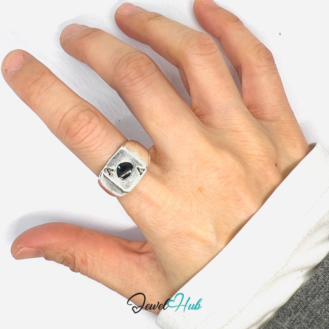 Zinc Alloy Silver‑Plated Punk Ring – Ace of Spades Tall Signet - JewelHub.co.uk