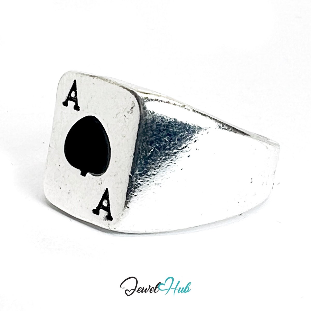 Zinc Alloy Silver‑Plated Punk Ring – Ace of Spades Tall Signet - JewelHub.co.uk