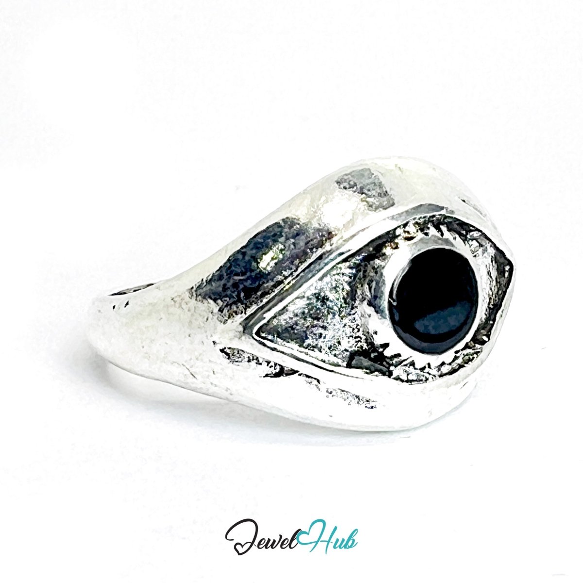 Zinc Alloy Silver‑Plated Punk Ring – All‑Seeing Eye Statement Signet - JewelHub.co.uk