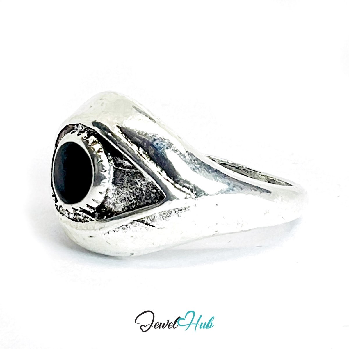 Zinc Alloy Silver‑Plated Punk Ring – All‑Seeing Eye Statement Signet - JewelHub.co.uk