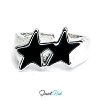 Zinc Alloy Silver‑Plated Punk Ring – Black St