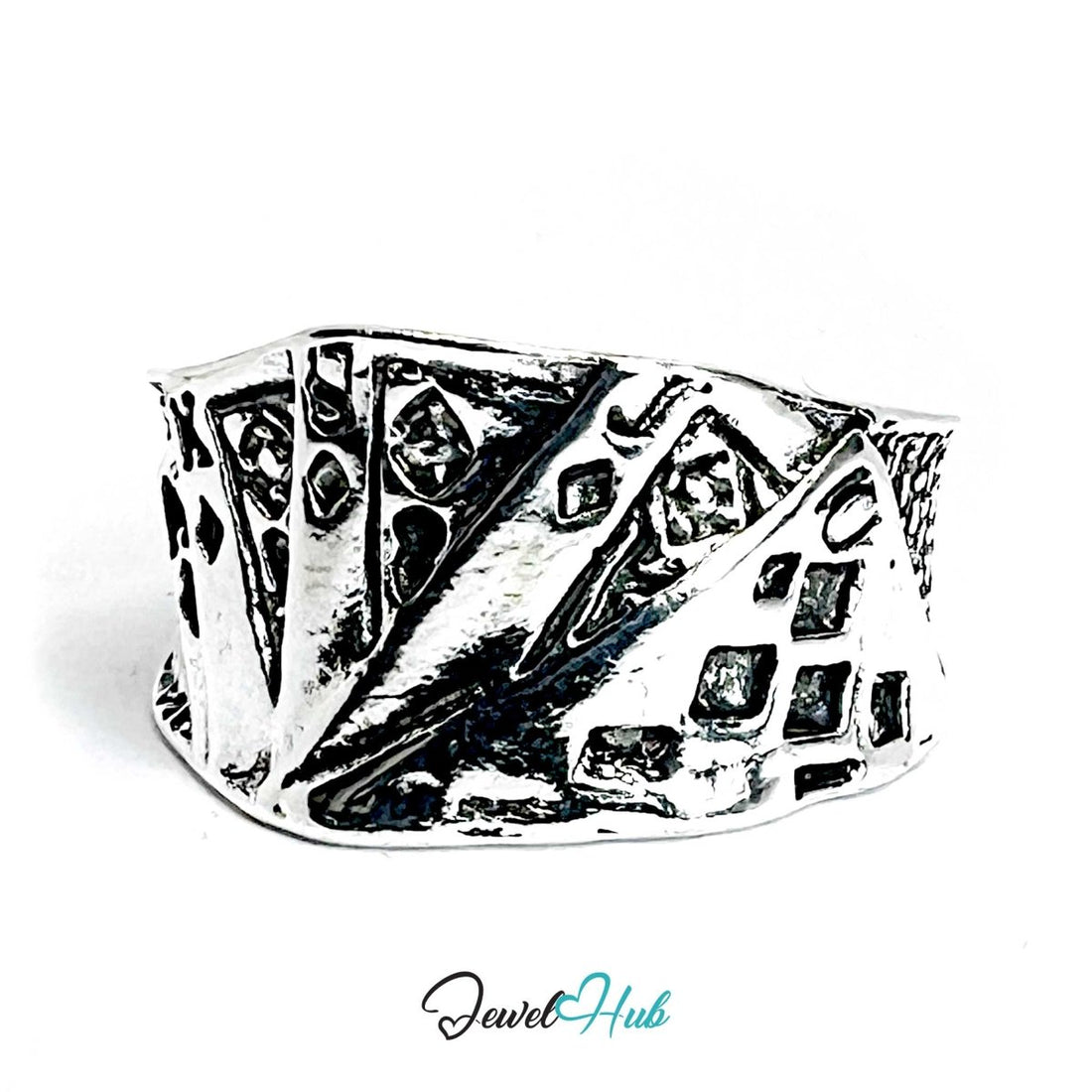 Zinc Alloy Silver‑Plated Punk Ring – Card Symbol of Risk & Rebellion - JewelHub.co.uk