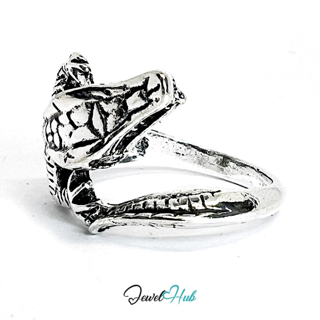 Zinc Alloy Silver‑Plated Punk Ring – Crocodile Skull Jaw Oversized Cuff - JewelHub.co.uk