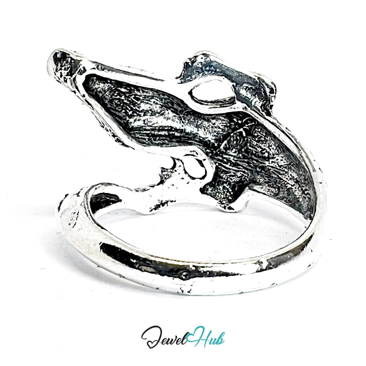 Zinc Alloy Silver‑Plated Punk Ring – Crocodile Skull Jaw Oversized Cuff - JewelHub.co.uk