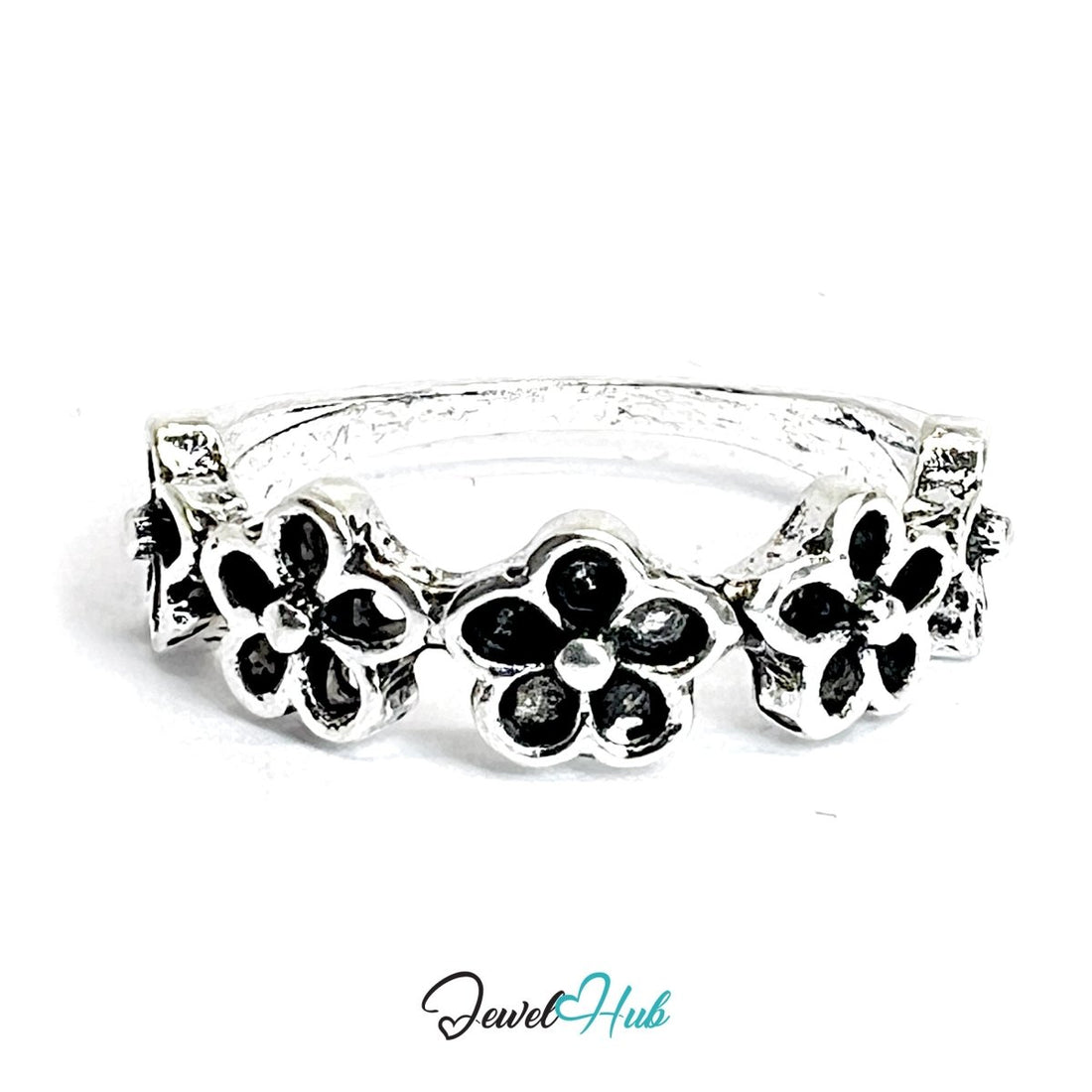 Zinc Alloy Silver‑Plated Punk Ring – Dark Bloom Flower Band - JewelHub.co.uk