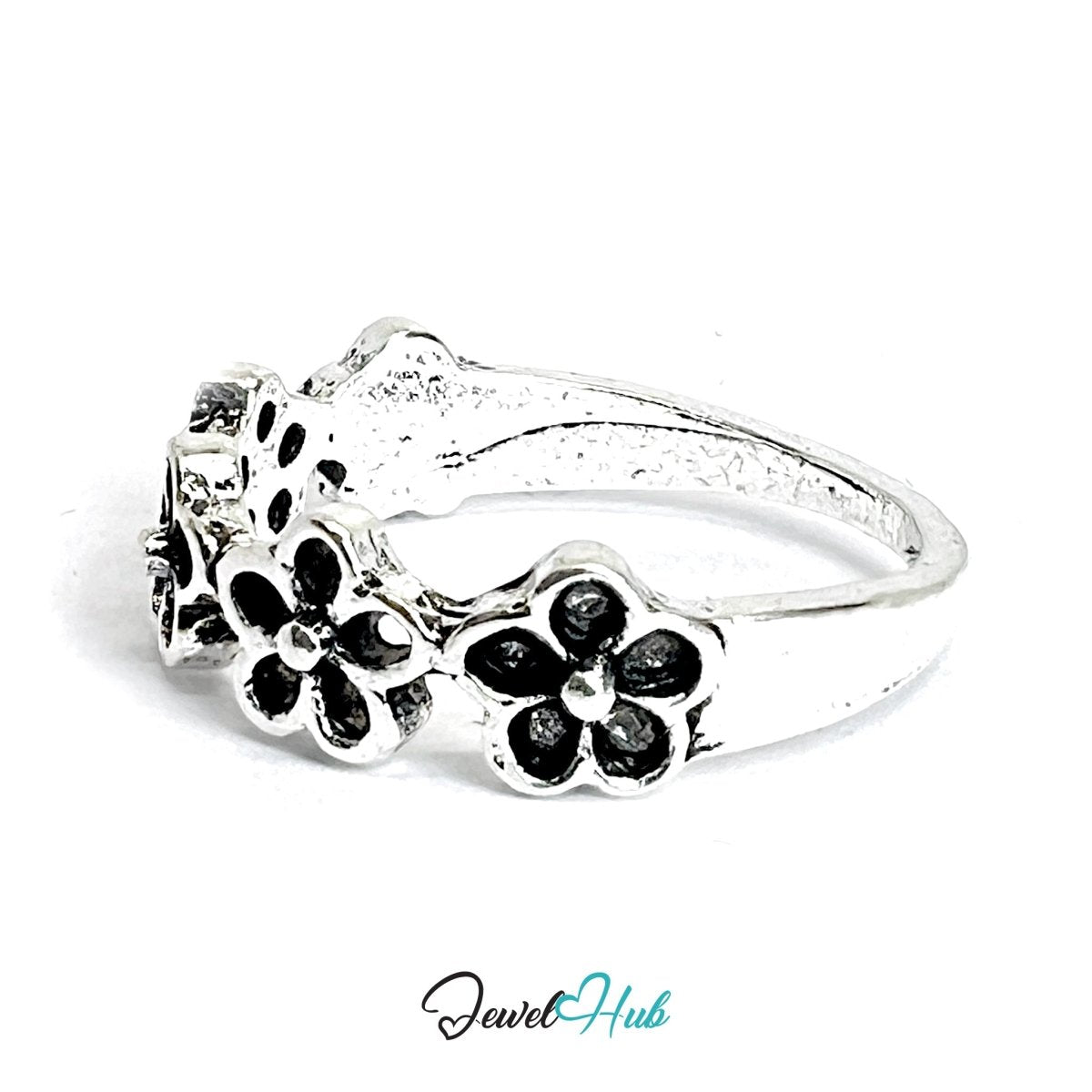 Zinc Alloy Silver‑Plated Punk Ring – Dark Bloom Flower Band - JewelHub.co.uk