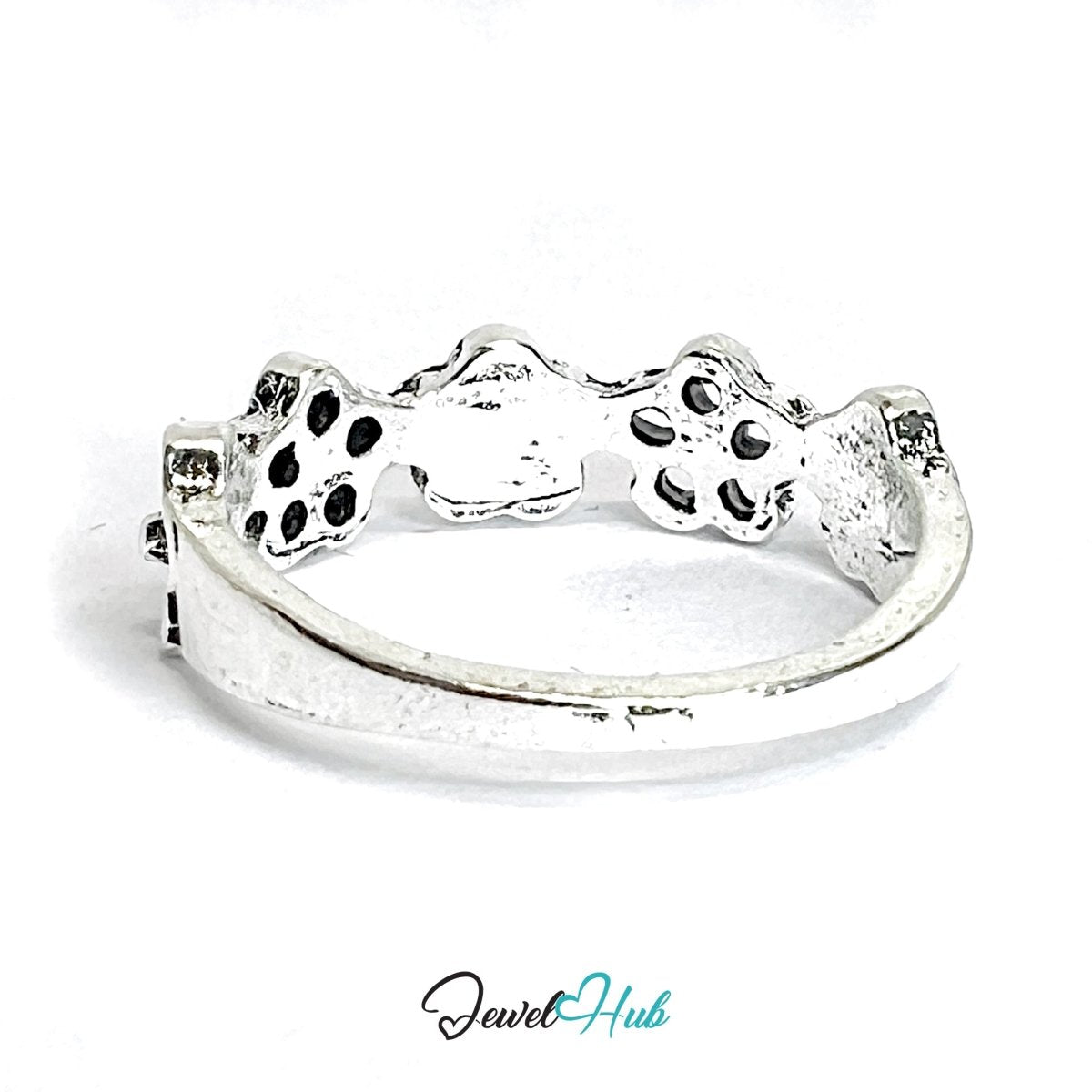 Zinc Alloy Silver‑Plated Punk Ring – Dark Bloom Flower Band - JewelHub.co.uk