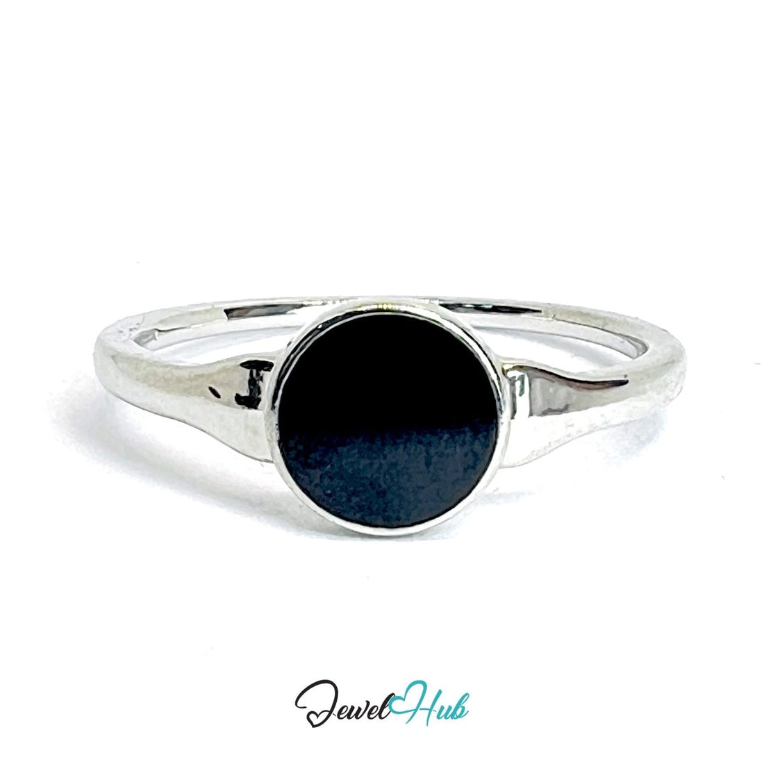Zinc Alloy Silver‑Plated Punk Ring – Dark Mystical Stone Signet Band - JewelHub.co.uk