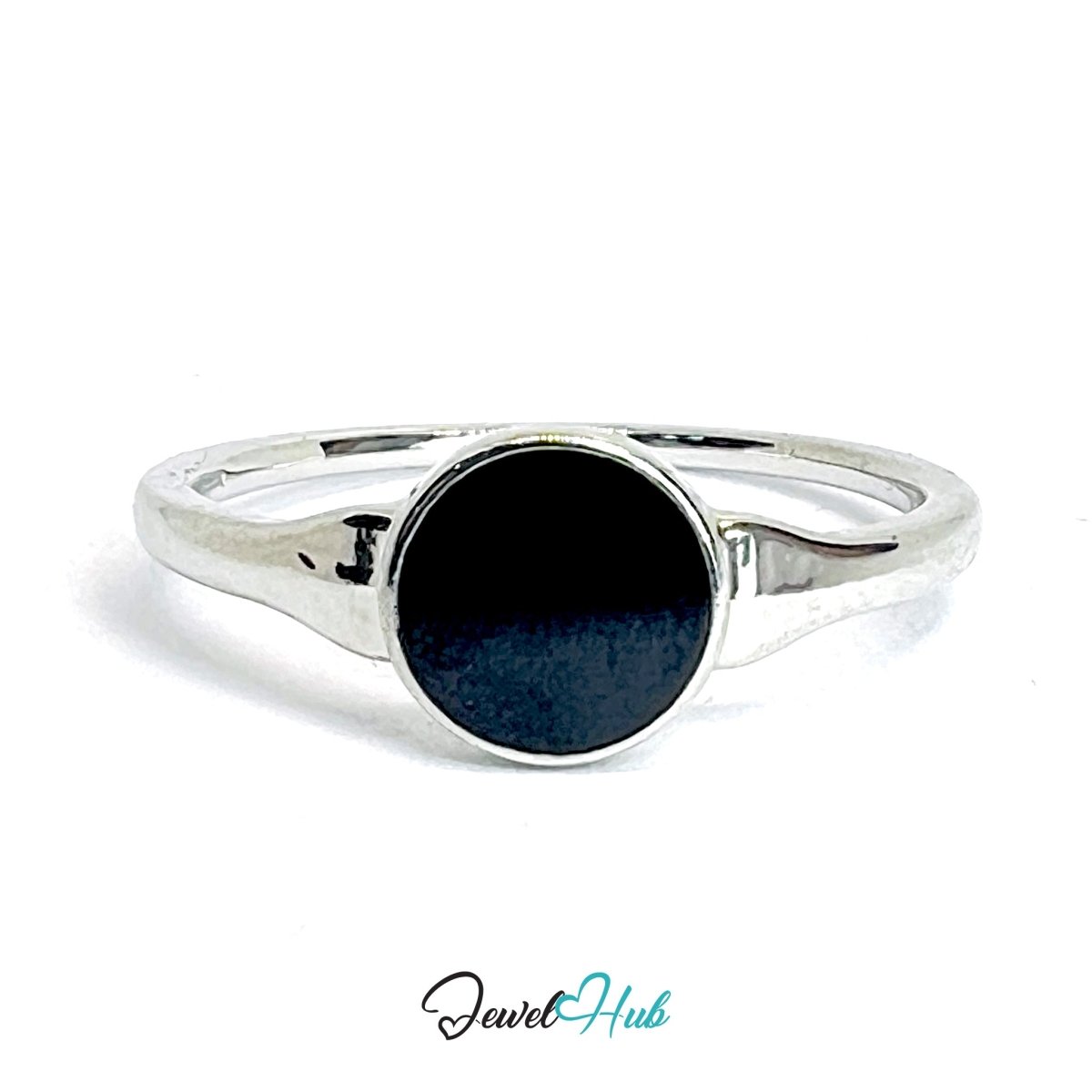 Zinc Alloy Silver‑Plated Punk Ring – Dark Mystical Stone Signet Band - JewelHub.co.uk